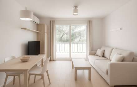 Estudio en pals con piscina comunitaria solo dos minutos de la playa.