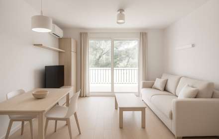 Estudio en pals con piscina comunitaria solo dos minutos de la playa.